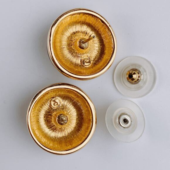 VTG Signed Swarovski Crystal Dome Stud Earrings 80s 90s Teal Enamel Fuchsia - Picture 10 of 14